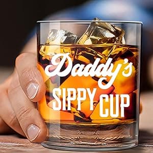 LIGHTEN LIFE Daddy's Sippy Cup Whiskey Glass 12 oz,Unique Dad Gift in Valued Wooden Box,Funny Gag Gift for New Dad,Father,Husband from Kids Wife for Father's Day,Birthday,Christmas