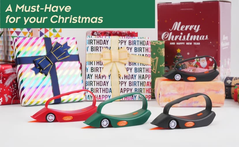 2PC Wrapping Paper Cutter Gift Wrap Cutter Christmas Wrapping Paper Cutter Slider Cutter Tool Paper Roller Cutters for Christmas Gift Wrapping Packing with 3 Replaceable Blades (2PC Black)