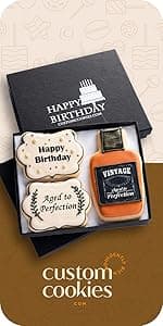 Happy Birthday Gift Basket Custom Sugar Cookies - Happy Birthday Cookies in Gift Box, delivery by Prime - Hand Decorated Kosher Treats for Men, Him, Husband - Bakery & Dessert Gifts as a Birthday Cake