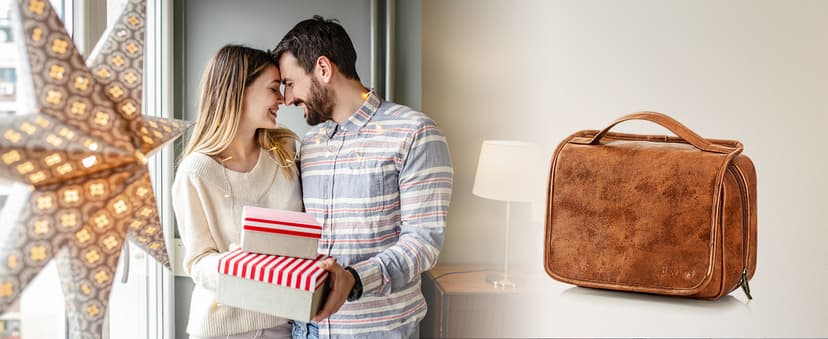 Elviros Hanging Toiletry Bag for Men Travel Essentials 3-in-1 Large Waterproof Dopp Kit PU Leather Shaving Bag with Separate Compartments for Grooming and Toiletries Mens Gift