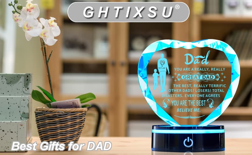 Inspiring Laser Engraved Heart-Shaped Crystal lamp, a Gift for The Best dad, a Gift for Children to give to Fathers, preparing for Dad's Birthday, Father's Day, Christmas, and Valentine's Day