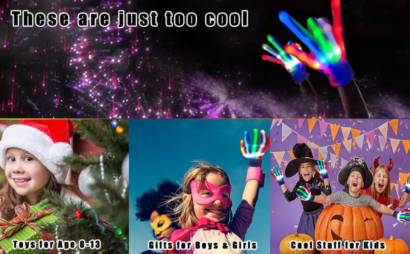 Toys for Ages 8-13 LED Gloves Toys for Boys Age 8-10 Light Up Gloves, Light Up for Kids Birthday Easter Gift Cool Fun Toys for 8-13 Year Old