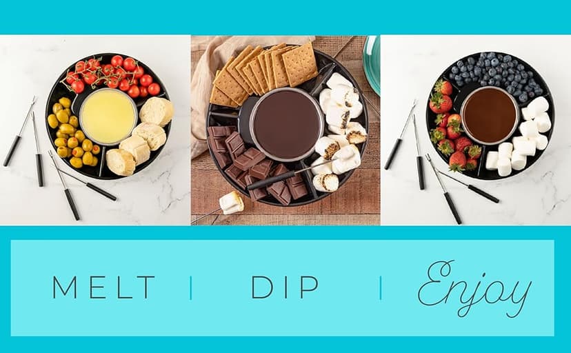 Kusini Electric Fondue Pot Set - Chocolate Fondue Kit - Temperature Control, Detachable Serving Trays, & 4 Roasting Forks - Gift Set & Date Night Idea. Serve at Movie Night or Game Night.