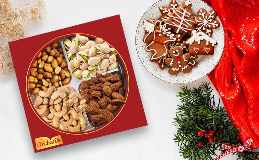 Nuts gift Basket of Cravings Gourmet Nuts Collection, Premium Mixed Nut Gift Box, 4 Sectional.