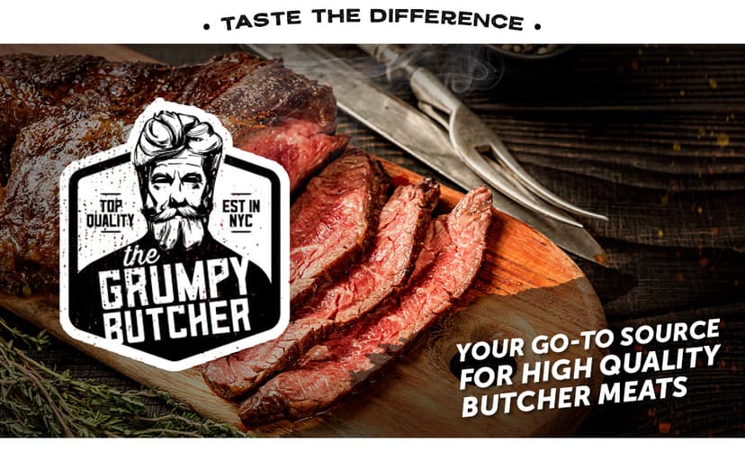 Grumpy Butcher Box Meat Food Gifts – Includes 2 Top Sirloin Steaks (6 oz), 2 Duroc Bone-In Pork Steaks (14 oz) & 2 Large Fully-Cooked Chicken Breasts – Lean Steak & Premium Meat Gift Box