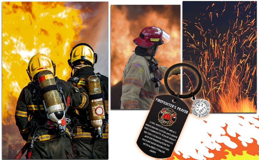 Firefighter Gifts for Men Him Firefighter Keychain Fire Fighter Gifts Adults Son Husband Cool Firefighte Gift Firefighter Accessories for Graduation Firefighters Prayer