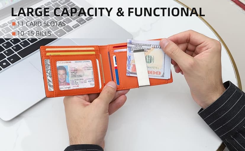 RUNBOX Money Clip Slim Wallets for Men RFID Blocking 11 Card Holder Minimalist Small Leather Bifold Men's Front Pocket Wallet Gift Box
