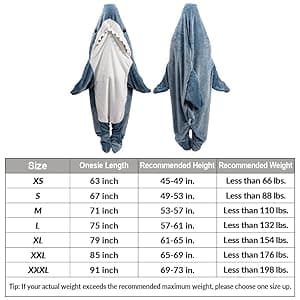 Shark Blanket Hoodie Onesie for Adult & Kid, Wearable Shark Sleeping Bag, Soft Cozy Onesie Costume