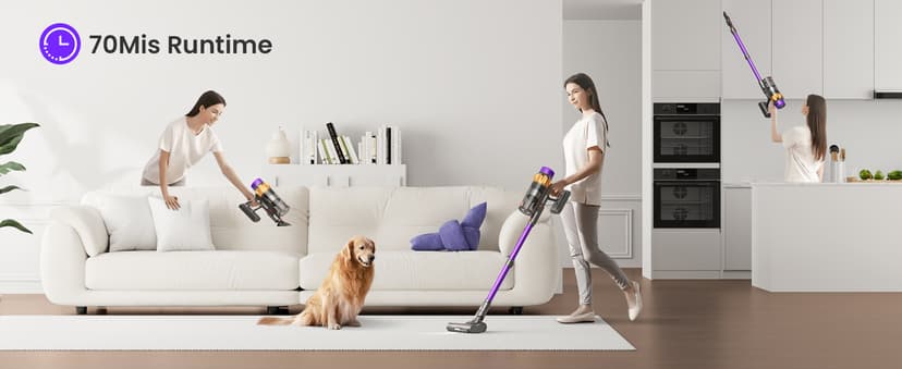 Cordless Vacuum Cleaner, 600W 50KPA 70 Mins Vacuum Cleaners for Home, Self-Standing Cordless Vacuum with Charging Dock Station, LED Display, Upgraded Anti-Tangle Stick Vacuum for Pet Hair/Carpet/Floor