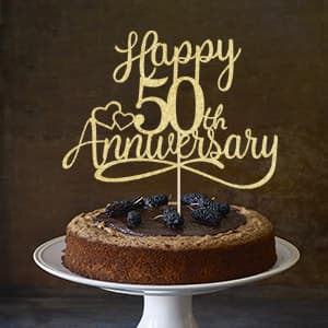 Sleyberoy golden Glitter Happy 50th Anniversary Cake Toppers -Wedding Anniversary Party Decorations, 50th Wedding Anniversary, Company Anniversary Party, Birthday Party Decorations