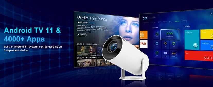 Mini Projector, Support 4K 1080P Portable Projector with Dual Band WIFI6 5G Wireless 5.2 Bluetooth Android 11, 200 ANSI Lumens, 180° Rotatable, Auto Keystone Correction,35"-130" Screen Video Projector