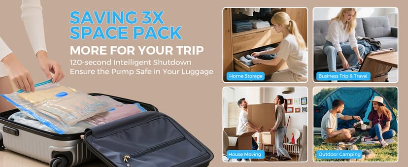 Vacuum Seal Bags for Clothing Travel, 12 Pack Vacuum Storage Bags for Clothes with Portable Electric Pump, Space Saver Bags for Luggage Traveling and Clothing