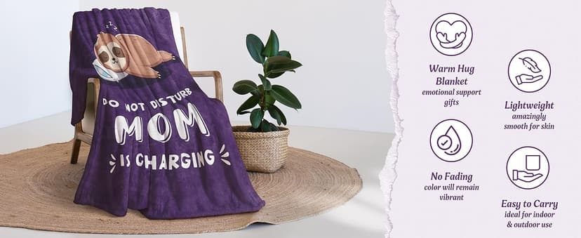 Funny Gifts for Mom Christmas, Mom is Charging Sloth Blanket, Birthday Gifts for Moms from Daguther Son, Moms Gift for Mothers Day, Soft Sloth Throws Blanket for Mother 60" x 50"