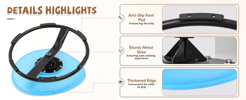 Zhenx Spinning Chair for Autistic Kids (3-18 Years), Sensory Swivel Chair for Teens with ADHD/Autism – 21×19 Inch 220LBS Weight Capacity Seat – Sit and Spin Calming Toy for Body Balance (Blue)