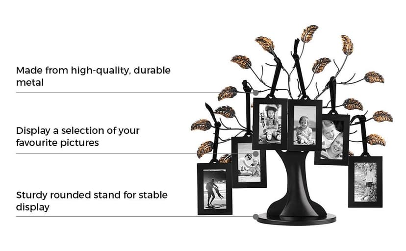 Americanflat Family Tree Picture Frame - Includes 6 Hanging 2x3 Picture Frames - Adjustable Ribbon Tassels - Ideal as Mother’s Day Gifts, Birthday Gifts, or Christmas Decor - Black and Bronze