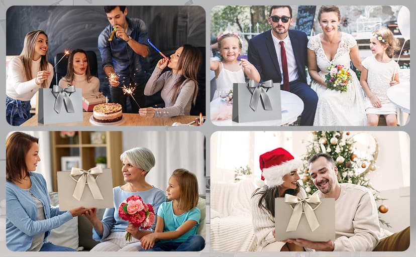 JMANNI Gift Bag, 1PCS Gift Bags Large with Ribbon and 1 Greeting Cards 2 Tissue Paper, Portable Paper Gift Bag with Handles, Birthday Gift Bags,Present Bags for Wedding Party Mothers Day