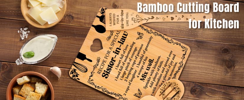 Gifts for Sister in Law - "Recipe for a Special Sister-in-Law", Sister in Law Birthday Gifts Engraved Bamboo-Made Cutting Board Set, Sister in Law Christmas Gifts.