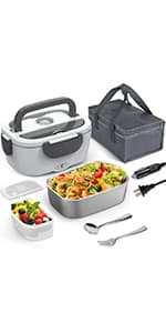 Electric Lunch Box Food Heater, 60-80W Heated Lunch Box for Adults, 12V 24V 110V Portable Food Warmer LunchBox for Car Truck Work with 304 Stainless Steel Container, Driver Trucker Gifts for Dad