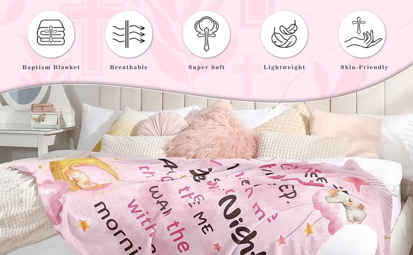 Nicetous Baptism Gifts for Girl Boy Blanket 50x40in, Baptismal Gifts for Women/Kid/Baby Girl, Baptism Favors, Christening Gifts for Girls, Baptism Gift Idea Throw Blanket