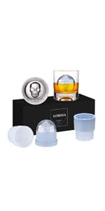 Whiskey Rocks Glass, Set of 4 (2 Crystal Bourbon Glasses, 2 Round Big Ice Ball Molds) In Gift Box - 10 Oz Old Fashioned Glasses for Scotch Cocktail Rum Cognac Vodka Liquor, Unique Gifts for Men