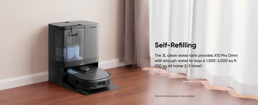 eufy X10 Pro Omni Robot Vacuum and Mop Combo, Incredible Suction, Dual Mops with 12 mm Auto-Lift and Carpet Detection, AI Obstacle Avoidance, Auto Mop Washing&Drying, Self-Emptying, Self-Refilling