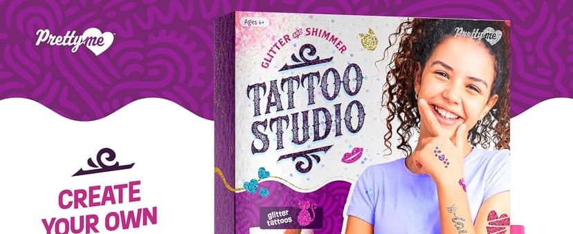 Pretty Me Glitter Tattoo Kit for Kids - Glitter & Metallic Fake Tattoos for Girls - Birthday Gift Ideas for Girl - Temporary Tattoo Set - Craft Kits Toys for Ages 6 7 8 9 10 11 Year Old - Cool Gifts