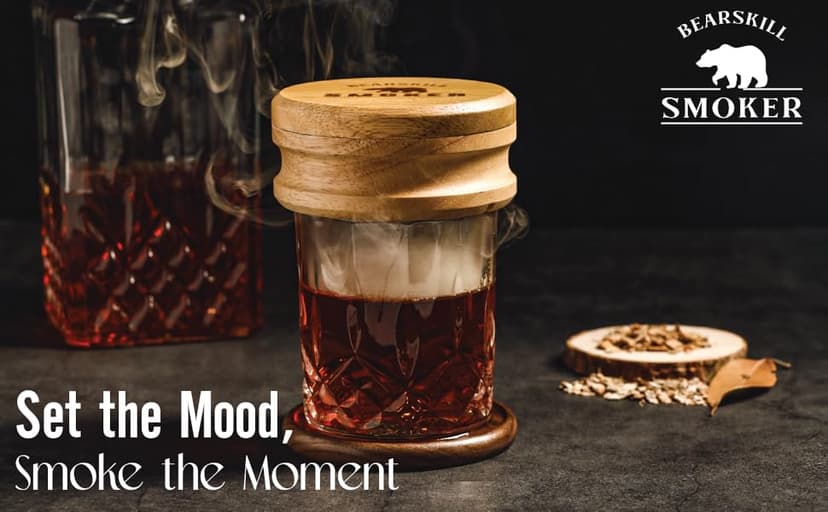 Whiskey Smoker Kit with Torch - 6 Natural Wood Chips Flavors, 2 Glasses, 2 Ice Molds - Cocktail Smoker Infuser Kit, Old Fashioned Smoker Kit, Birthday Bourbon Whiskey Gifts for Men, Dad(No Butane)