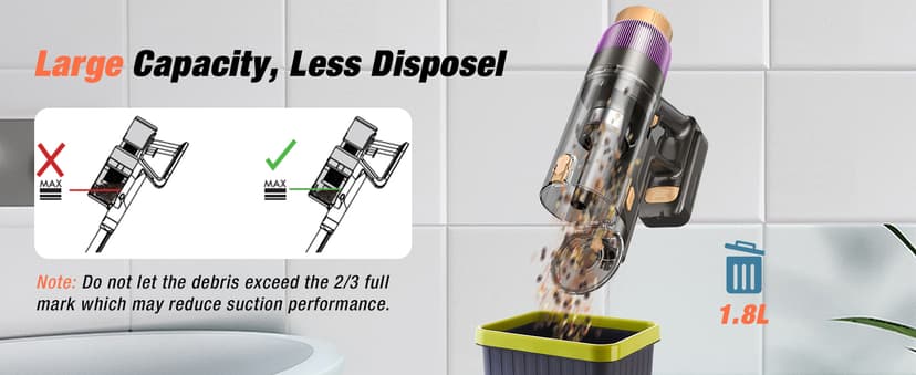 Cordless Vacuum Cleaner, 580W 48KPA 70 Mins Vacuum Cleaners for Home, Self-Standing Stick Vacuum with Touch Screen, Wall Mount Charge, Ultra High-Power Brush for Pet Hair/Plush Carpet/All Floor