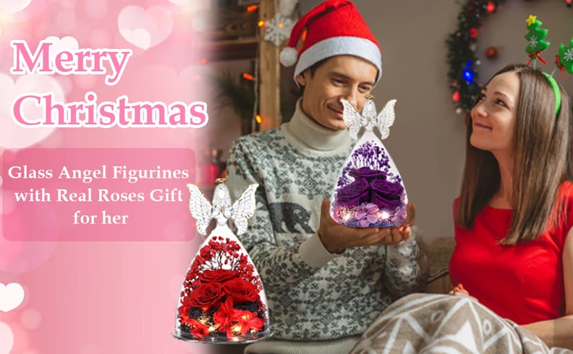 Mothers Day Mom Gifts for Women Preserved Flowers in Glass Angel Forever Flowers Gifts Eternal Roses Gifts for Grandma - Red