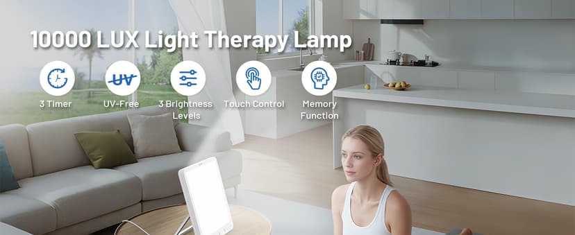 SUXIO Light Therapy Lamp - 10000 Lux Therapy Lights, 3 Timing & Mode Happy Lamp, Touch Control Daylight Lamp with Memory Function, Portable Light Therapy Box for Home/Office Use As Lift Mood