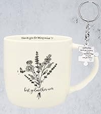 Best Godmother Ever Mug 12 Ounces Ceramic Coffee Cup Floral Beige with Keychain, Gift for Godmother Birthday, Mother’s Day, Christmas from Godchild