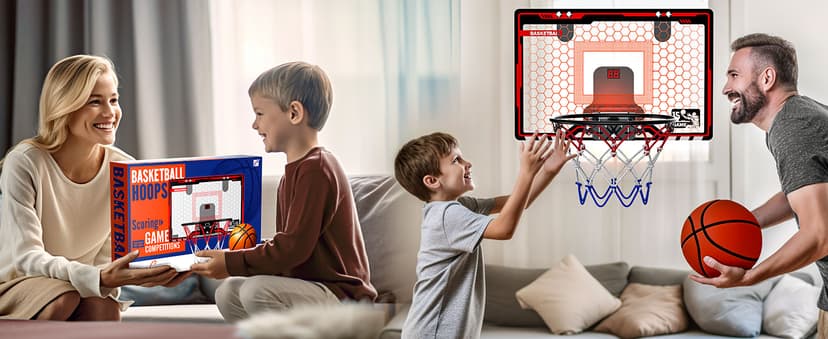HopeRock Indoor Basketball Hoop for Kids, Over The Door Mini Basketball Hoops, with LED Light, Scoreboard, Birthday Toys Gifts for 5 6 7 8 9 10 11 12+ Year Old Boys