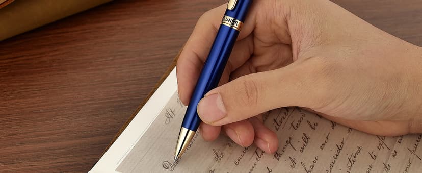 BEILUNER Blue Lacquer Gel Pen - Stunning Luxury Pen with 24K Gold Finish, ADMOK Black Refill, Executive Gift Set for Family & Friends, Writing, Fancy, Office, Retractable Pens