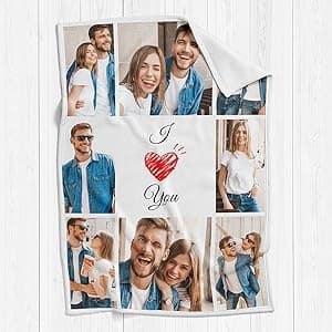 Custom Blanket with Photos Text Personalized Blanket Thows with Picture Customizable Blanket Photo Blankets Customize for Mom Dad Couple Girlfriend Boyfriend Wife Husband