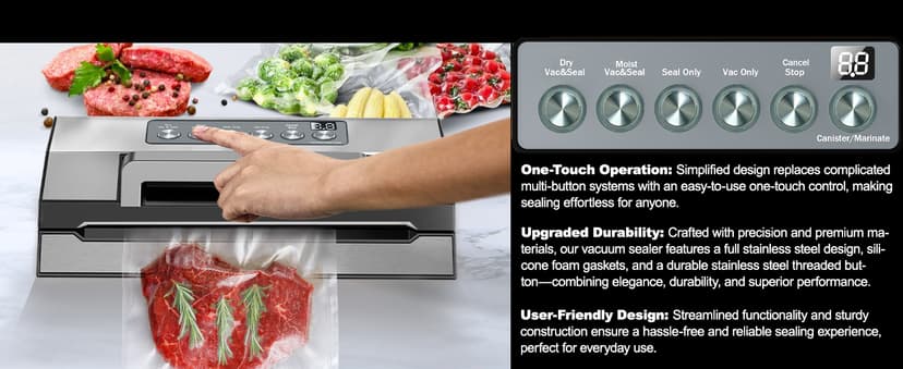 2025 Upgraded Precision Fast-Vacuum Sealer, LIWUNON Commercial Full Automatic Food Vacuum Sealer Machine, Double Heat Seal, Built-in Cutter&Bag Storage, Powerful Food Vacuum Saver, 2 Bag Rolls&hose