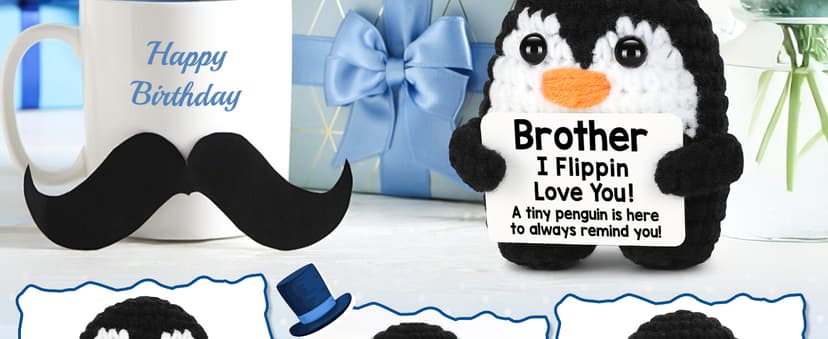 Mini Funny Brother Gifts from Sister Brother, Handmade Crochet Mini Penguin Birthday Gifts for Brother Boy Friend, I Love You Brother for Birthday Graduation Christmas Emotional Present