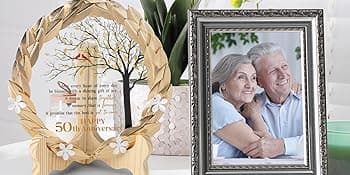 50th Anniversary Wedding Unique Gifts Ideas Crystal Plate with Gold Leaf Wreath - 50th Anniversary Wedding Gifts for Parents Couple - Cardinal Style