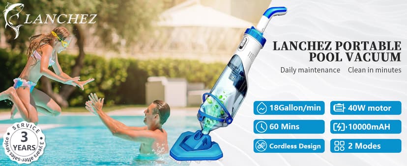 Cordless Handheld Pool Vacuum with Telescopic Pole, Rechargeable Hot Tub SPA Vacuum, 18GPM Powerful Suction, 60Min Runtime, Pools up to 88", Portable Pool Cleaner for Above Ground/Inground Pools