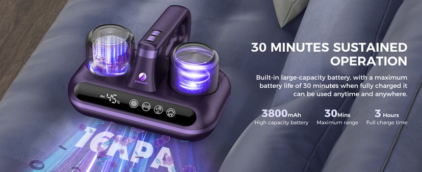 Mattress Vacuum Cleaner - 5-in-1 Cordless Bed Vacuum Cleaner, Powered by UV-C Light & Ultrasonic Technology, 16Kpa Strong Suction,Low Noise,Suitable for Dust, Pet Hair, Etc - Purple