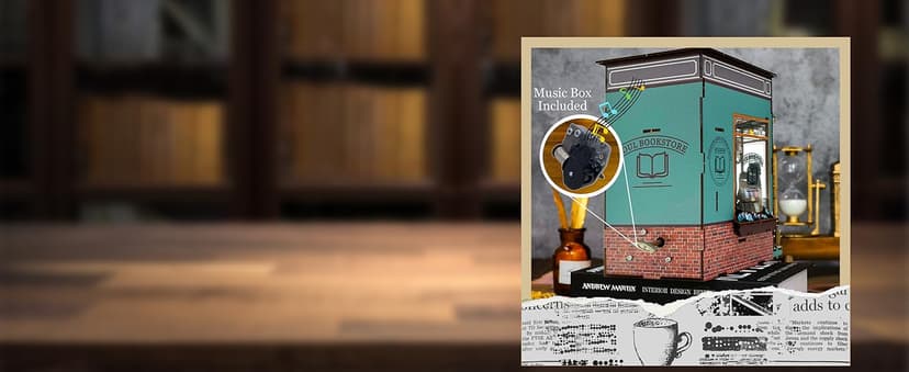DIY Book Nook Kit with Music Box, Wooden 3D Puzzle Dollhouse with LED, Miniature House Kit Bookends for Adult and Teen, Bookshelf Decor, Creative Gift for Friends and Family. Soul Bookstore