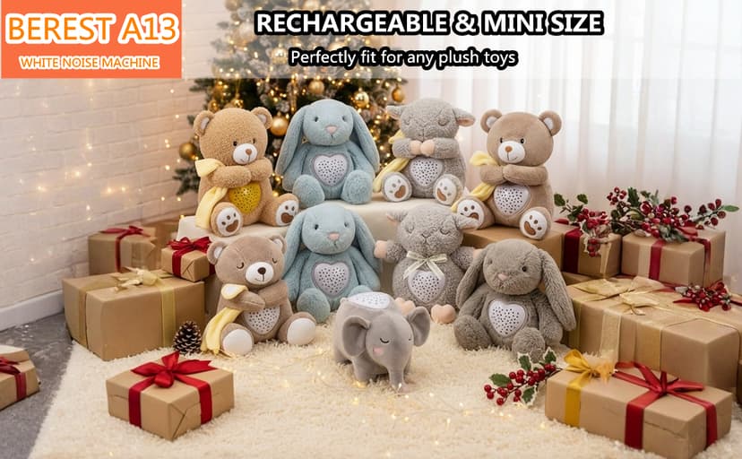 BEREST Baby Sleep Soother Bear, Mom's Heartbeat & Lullabies White Noise Machine, Nursery Decor Night Light Projector, Toddler Crib Sleeping Aid, Newborns Shower Gifts Portable Teddy