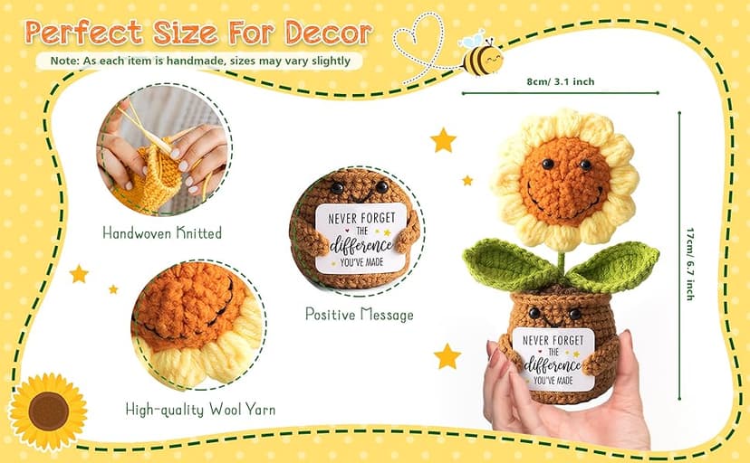 Christmas Thank You Gifts for Women, Nurse, Coworkers, Teacher, Boss, Retirement Farewell Going Away - Emotional Sunflower Support Crochet - Never Forget The Difference You Make Gifts