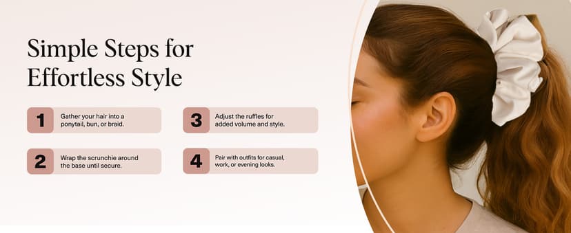 Kitsch Recycled Satin Oversized Scrunchies – Large Hair Scrunchies for Women, Eco-Friendly Hair Ties & Ponytail Holders | Ideal Gifts for Women - Camel & Cream, 2pc Set