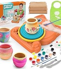 Pottery Wheel for Kids - Complete Pottery Painting Kit Arts and Crafts for Kids Ages 8-12 with 3 Pack Air Dry Clay Art Supplies Toys for Girls Boy Birthday Gift for 6 7 8 9 10 11 12+