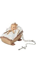 Precious Moments Baptized In His Name Resin Box with Rosary – Keepsake Baptism Gift for Baby Girl – Hand-Painted Religious Figurine, 153406