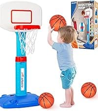 Toddler Basketball Hoop & Soccer Goal, Toys for 1 2 3 Year Old Boys Girls, Kids Sports Toy with Light Sound Music, Montessori Toys for Baby 12-18 Months, Christmas Birthday Gifts for Ages 1-3(Blue)