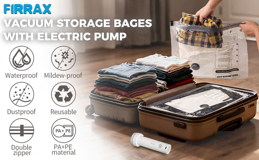 12 Pack Vacuum Storage Bags for Travel with Electric Pump - (3J+3L+3M+3S) Vacuum Seal Bags for Clothing Travel, Space Saver Compression Packing Bags for Luggage, Clothes, Bedding