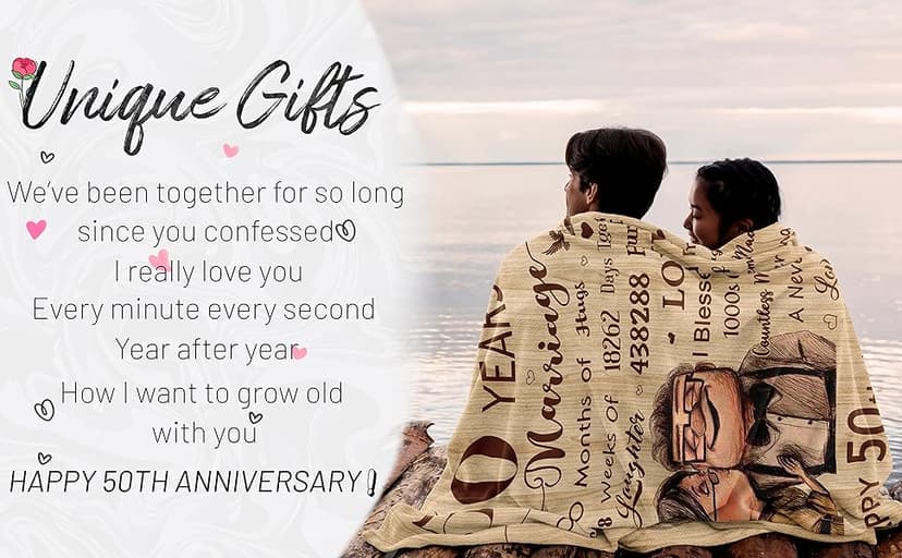 50th Anniversary Wedding Gifts, 50th Anniversary Decorations, Best 50 Anniversary Blanket Gift Idea for Couple Parents, Golden 50 Years of Marriage Throw Blankets 60"X50"