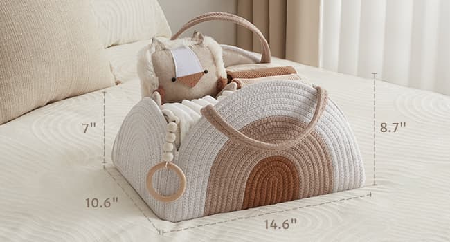 Blissful Diary Baby Diaper Caddy Organizer, Cotton Rope Diaper Caddy Basket, Large Storage Basket for Newborn Boys and Girls, Gift for Baby Shower List, Newborn Essentials, Earthy Rainbow