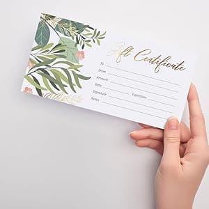 Sweetzer & Orange Blank Gift Certificates for Business with Gold Foil- 25 Gift Certificate Cards with Envelopes for Spa, Salon, Restaurants, Custom Client Vouchers for Birthday, Work Card – 3.75x7.5”